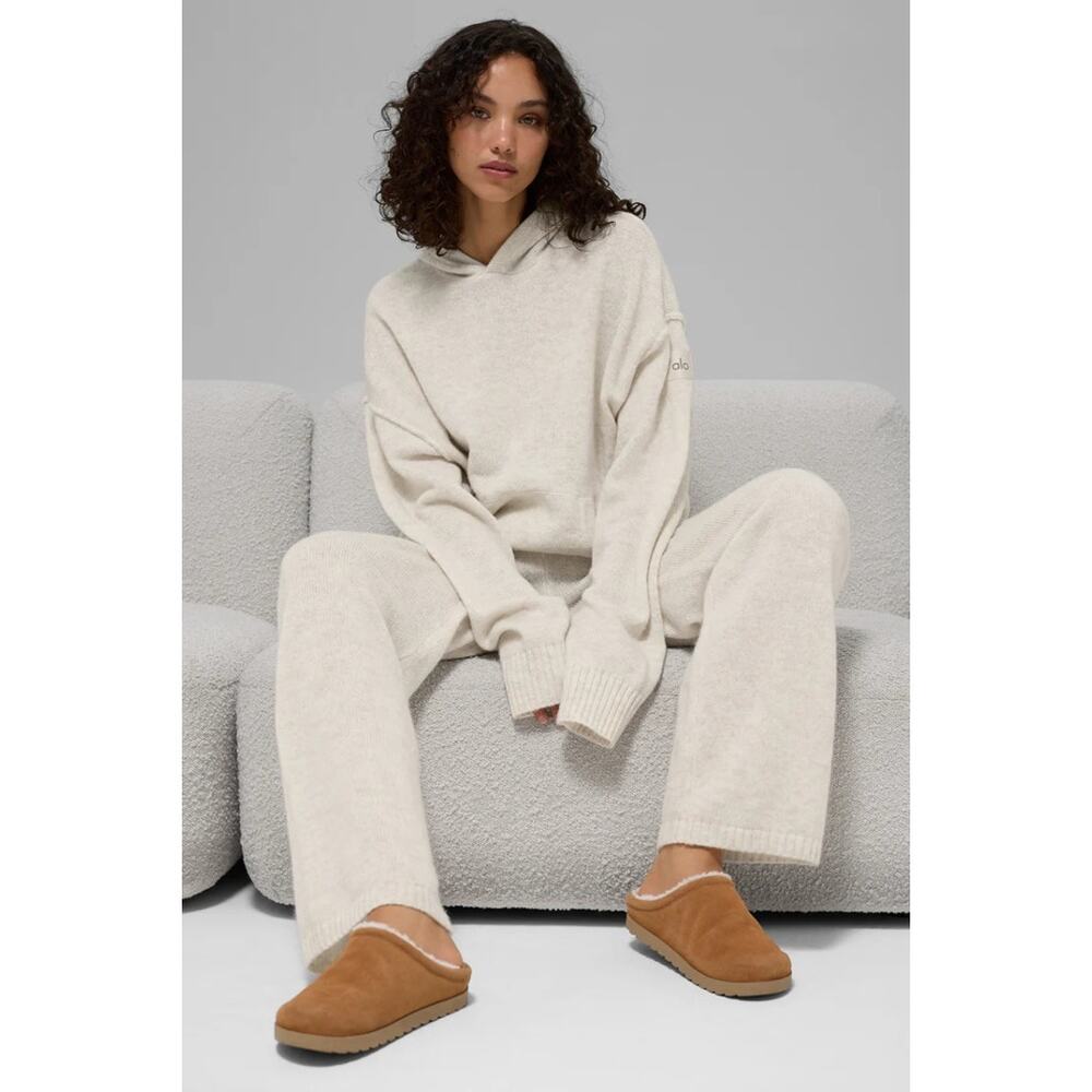 NWT Alo Yoga New Class Cashmere Hoodie Bone Heather Relaxed Soft Cozy Rustic L - Picture 3 of 5